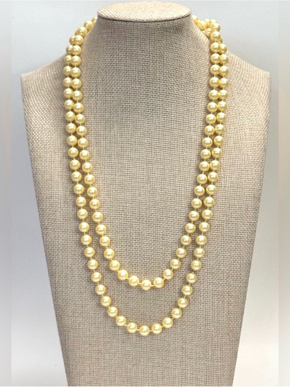 Vintage Pale Gold Faux Pearl Necklace Double Strand Estate